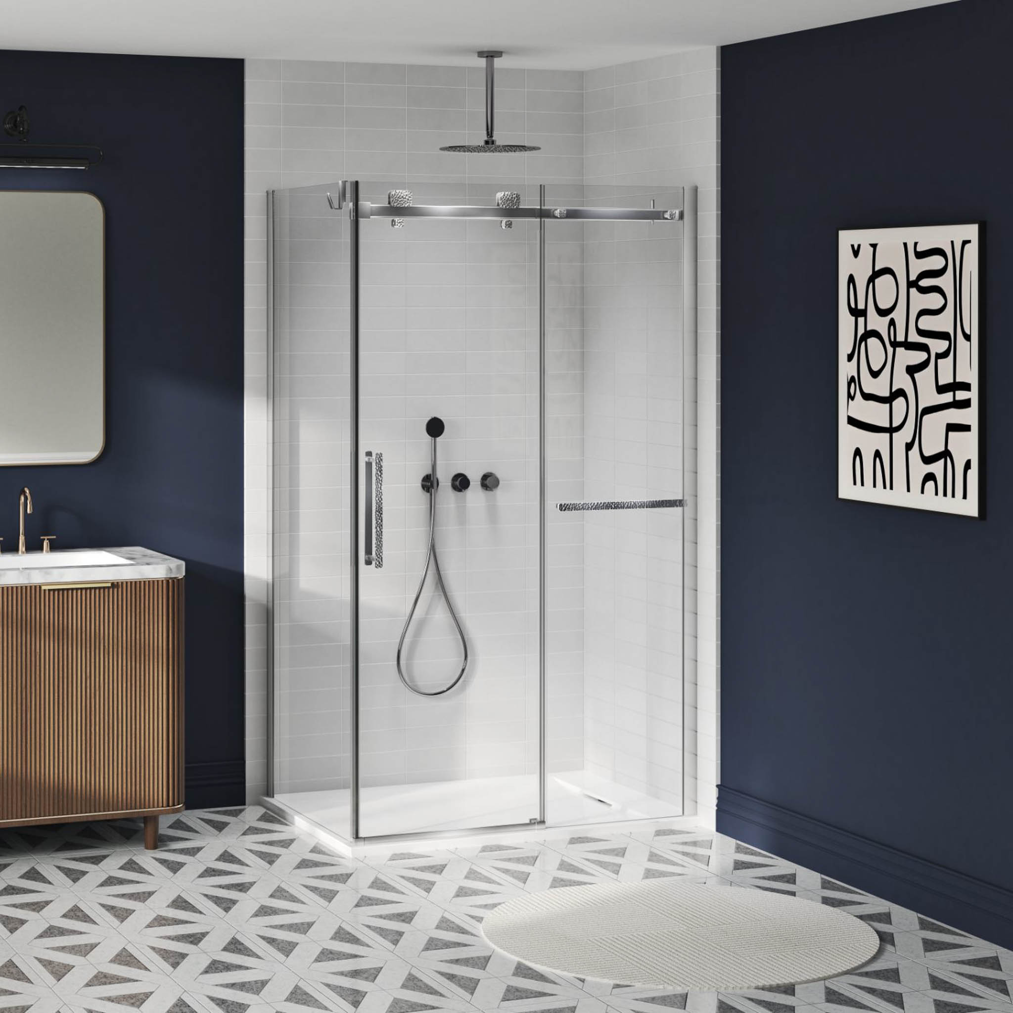 【LETICIA/レチシア】 VALLETTA Shower base Slate 48 x 32, in a corner, wall on the right side, in